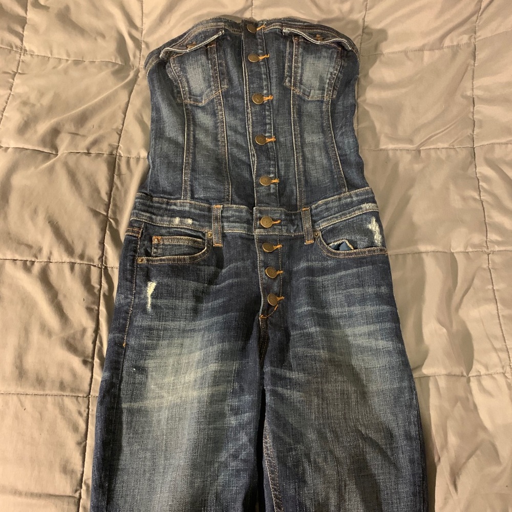 Strapless Button-Front Guess Denim Jumpsuit